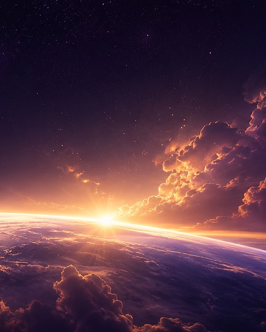 A sunrise breaking over the curve of the Earth